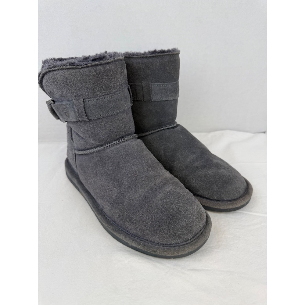 Bearpaw Womens Gray Suede Winter Boots Side Buckle Wool Blend Lining Size 8